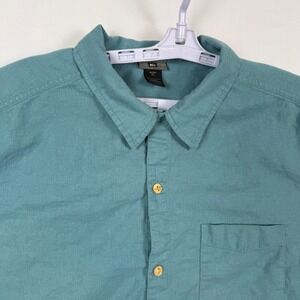 REI Mens XL Short Sleeve Button Down Shirt 55% Hemp 45% Organic Cotton Teal